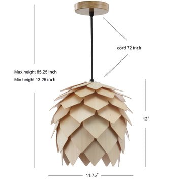 Simon 11.75" Pinecone Wood LED Pendant - JONATHAN Y